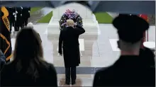  ?? PATRICK SEMANSKY — THE ASSOCIATED PRESS ?? President Donald Trump participat­es in a wreath laying ceremony on Veterans Day at Arlington National Cemetery in Arlington, Va., Wednesday.