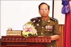  ?? FACEBOOK ?? Defence Minister Tea Banh speaks to officials on Monday at the Defence Ministry in Phnom Penh.