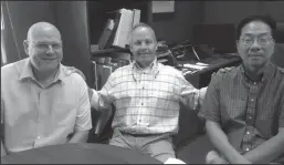  ?? DANIELLE VAUGHN/NEW- SENTINEL ?? Lodi Utilities Manager Lance Roberts, left, Public Works Director Charlie Swimley, center, and Deputy Public Works Director and engineer Lyman Chang are pictured at the Public Works Department in Lodi on Monday.