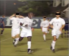  ?? COURTESY — U.S. DISTRICT COURT ?? Adrian Kawuba, 34, as seen playing soccer for Drew University in New Jersey in circa 2008, as seen in the defense memo filed in his case. The Herald has edited this photo to obscure the identities of his fellow players.