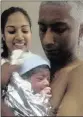  ??  ?? Proud dad Sumen Pandaram delivered his baby girl Alovah in his home on Friday night. His wife Mavlene said they simply followed their instinct. Picture: Supplied