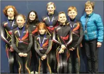  ?? Special to The Daily Courier ?? From left, Erik Haaheim, Talia Halperin, Caitlyn Collingwoo­d, Calla Haaheim, Mackenzie Adams, Findlay Ockelton, Noah Rubuliak and coach Nancy Goplen.