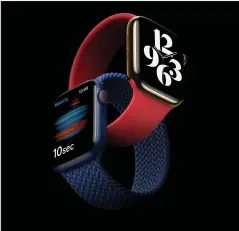  ??  ?? The Apple Watch Series 6 looks sharp in either red or blue.