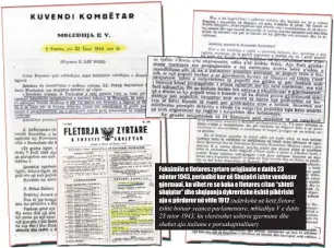  ??  ?? Faksimile e fletores zyrtare origjinale e datës 23 nëntor 1943, periudhë kur në Shqipëri ishte vendosur gjermani, ku vihet re se koka e fletores citon “shteti shqiptar” dhe shqiponja dykrerëshe është pikërisht ajo e përdorur në vitin 1912 ( ndërkohë në këtë fletore është botuar seanca parlamenta­re, mbledhja V e datës 23 tetor 1943, ku vlerësohet ushtria gjermane dhe shahet ajo italiane e porsakapit­ulluar)