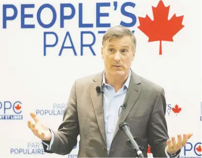  ?? GRAHAM HUGHES / THE CANADIAN PRESA FILES ?? People’s Party of Canada is all about its leader Maxime Bernier and pretty much only about him, Kelly McParland
writes. Without Bernier the party would quickly disappear.