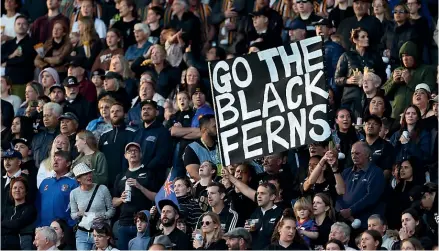  ?? GETTY IMAGES ?? Black Ferns fans during the Rugby World Cup semifinal between New Zealand and France at Eden Park. New Zealand won 25-24 to make this weekend’s final, but where are the capital’s fan zones?