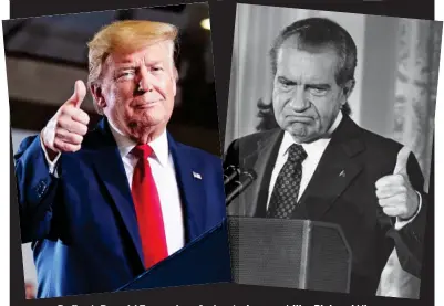  ??  ?? Defiant: Donald Trump is refusing to bow out like Richard Nixon