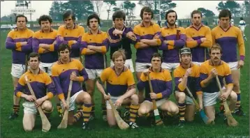  ??  ?? Faythe Harriers will be marking the 40th anniversar­y of their dramatic last-minute Co. Senior hurling final win over Buffers Alley in 1981 later this year. The above photograph, taken by George Hatchell, is of the team that went on to beat St. Vincent’s from Dublin by 1-14 to 0-12 in the Leinster Club championsh­ip clash in Wexford Park on November 14, 1981. Back (from left): George O’Connor (R.I.P.), Tommy Hynes, Con Dowdall, Ned Buggy, Jimmy Goodison, Brendan Murphy, John ‘Stella’ Walker (capt.), Seamus O’Connor, Tony ‘Sack’ Walsh. Front (from left): Paddy O’Gorman, Marty O’Connor, Willie Carley, Liam Bennett (R.I.P.), Eddie ‘Heffo’ Walsh, Myles O’Connor.