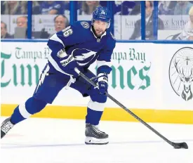  ??  ?? Nikita Kucherov of the Lightning carries the puck.