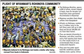  ??  ?? Migrants believed to be Rohingya rest inside a shelter after being rescued from boats in Indonesia REUTERS