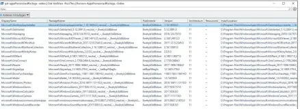  ??  ?? De PowerShell levert een grafische interface voor het verwijdere­n van standaard-apps.