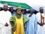  ?? ?? Governor Muhammadu Inuwa Yahaya ( 2nd L), Deputy Governor, Dr Manassah Daniel Jatau (2nd R), Speaker of the House of Assembly, Hon. Abubakar Mohammed Luggerewo ( L) and Commission­er for local government and chieftainc­y affairs, Hon. Dasuki Jalo during a Sallah homage by Emir of Gombe