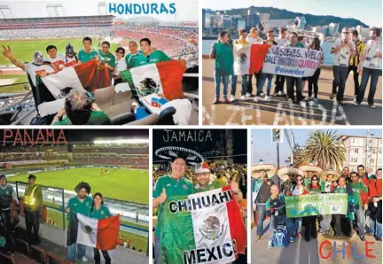  ??  ?? Gabriel Galván, en algunos de los viajes que ha realizado para apoyar a la selección mexicana