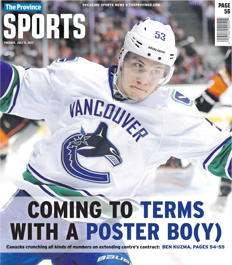  ?? — GETTY IMAGES FILES ?? On his way to becoming future captain of the Canucks, should centre Bo Horvat net a six- or eight-year extension from the Vancouver Canucks?