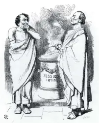 ??  ?? Disraeli and Gladstone depicted as the Two Augurs in Punch, 1873. Only one qualifies as an “agendachan­ging” PM, according to Anthony Seldon