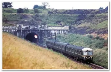  ?? COLOUR RAIL. ?? A Class 120 emerges on the English side of Severn Tunnel on July 1 1961. Britain’s longest domestic railway tunnel (4 miles 624 yards) did not make Tim Dunn’s top ten list but remains a remarkable feat of Victorian engineerin­g.