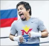  ?? Wally Skalij
Los Angeles Times ?? MANNY PACQUIAO, 36, says he agreed to the uneven split “for the sake of the fans.”