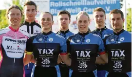  ??  ?? Mit Josie Hofmann, Jan Martin Mende, Jenny Peißker, Ron Pucklitzsc­h, Sabine Berg, Florian Berg und Tobias Hecht (v.l.) sind sieben Speedskate­r des RSV Blau-Weiß Gera für die World Roller Games vom . Juni bis . Juli in Barcelona nominiert.