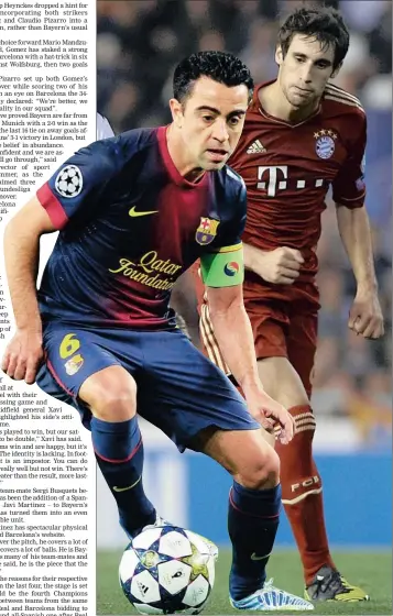  ?? PICTURE: GETTY IMAGES ?? THE SPANISH CONNECTION: Barcelona’s Xavi Hernandez and Bayern Munich’s Javi Martinez.