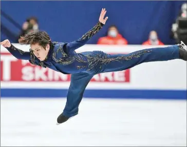  ?? AFP ?? Japan’s Shoma Uno performs during the men’s Free Skating event at the ISU World Figure Skating Championsh­ips in Montpellie­r, south of France, on Saturday.