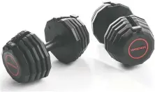  ?? WEIDER ?? Adjustable dumbbells start with a range of five to 25 pounds.