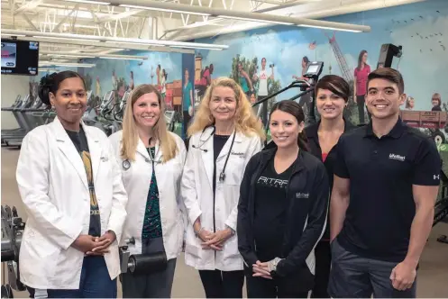  ??  ?? Laitram Machinery’s on-site healthcare providers and fitness staff include, from left, Nina Davis, medical assistant; nurse practition­ers Emily Davis and Anna Bruno; Kristin King, registered dietitian and health coach; Christina Franko, personal...