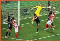  ?? Picture: Gordon Terris ?? Above, David Marshall can only watch on as Croatia’s third goal of the night finds the net and puts Scotland out of the Euros; left, Members of the travel industry, including pilots and travel agents, outside the Scottish Parliament in a UK-wide protest at restrictio­ns