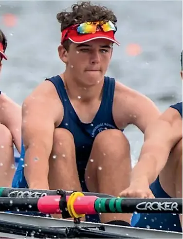  ?? CONRAD BLIND/
SUPPLIED ?? Hugo Shaw taking part in the Te Awamutu Regatta on October 31 at Lake Karapiro. Shaw’s crew won the Novice Men’s Octuple event.