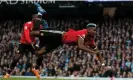  ?? Russell Cheyne/Reuters ?? Paul Pogba scores for Manchester United at Manchester City in April 2018. Photograph: