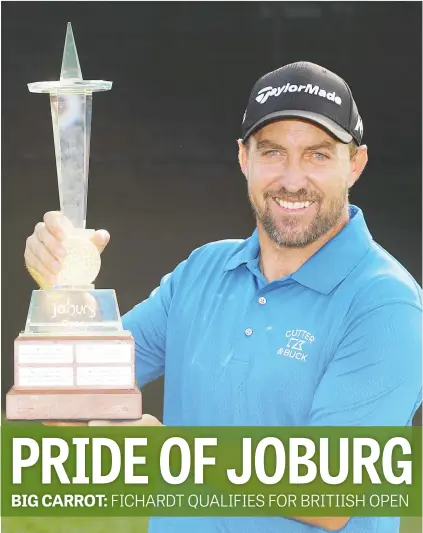  ?? Picture: Getty Images ?? PROUD MOMENT. South Africa’s Darren Fichardt celebrates with the Joburg Open trophy after winning the tournament at Royal Johannesbu­rg and Kensington Golf Club yesterday.