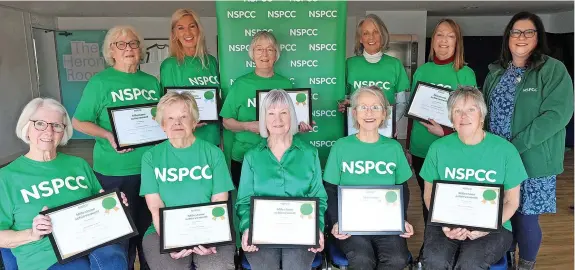  ?? ?? » Members of the Newquay NSPCC fundraisin­g committee receiving their long service certificat­es. At the rear are, from left, Sue Wrigley, Fiona Rick, Pat Harnett, Mandy Beswetheri­ck, Janet Cox and Alison Armer. In the front row are Jill Willmott, Anne Nickels, Lorna Seater, Jan Exell and Jan Rogers. Volunteer Margaret Hickie is not pictured