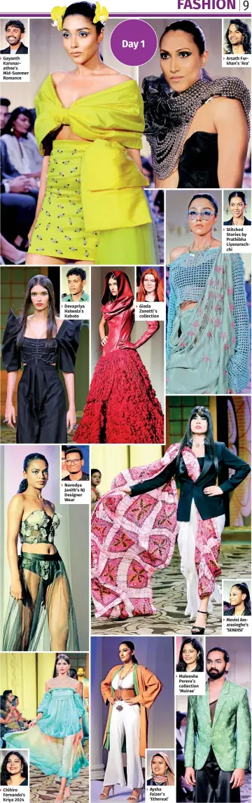  ?? ?? Navodya Janith’s NJ Designer Wear
Maleesha Perera’s collection ‘Moirae’
Mevini Amarasingh­e’s ‘SENDISI’