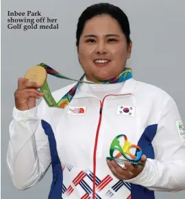  ??  ?? Inbee Park showing off her Golf gold medal