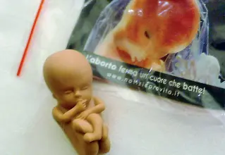  ??  ?? Michele
Il feto di gomma, gadget distribuit­o al Congresso delle famiglie, ha anche un nome: Michele