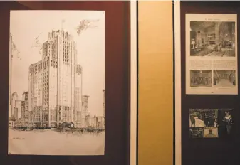  ?? Jessica Christian / The Chronicle ?? Framed blueprints of the hotel are seen in the lobby. They don’t show the “Prohibitio­n Room” on the mezzanine, reached by a special elevator and opened with a special key.