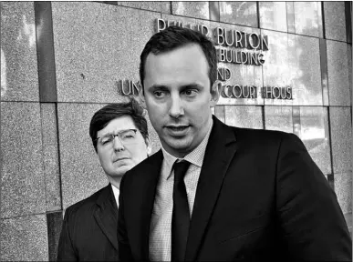  ?? AP Photo/Michael Liedtke ?? In this 2019 file photo, former Google engineer Anthony Levandowsk­i speaks to the media, as his attorney Miles Ehrlich stands behind him outside of a federal courthouse in San Francisco.