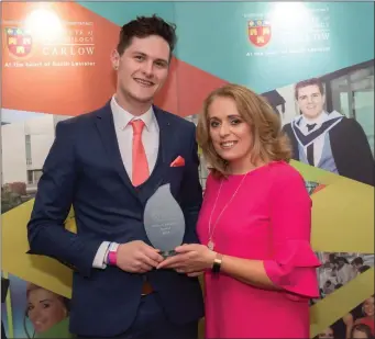  ?? Photos Carlow IT GAA ?? The great work done by two Kerry men was recognised and honoured at the Carlow IT GAA awards last week. Tarbert man Jamie Diggins (left) took the football award for all his hard work coaching the fresher football team and assisting the senior football...