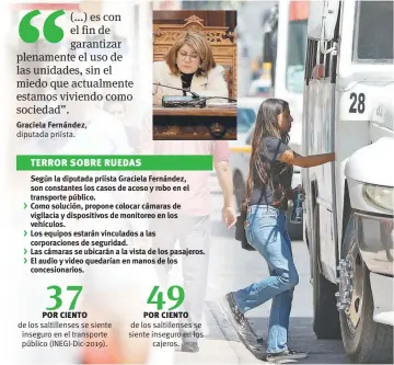  ??  ?? Miedo. A decir de la diputada Graciela Fernández, viajar en transporte público atemoriza a los saltillens­es.