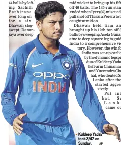  ?? AP ?? Kuldeep Yadav took 3/42 on Sunday.