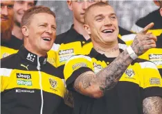  ?? Picture: MICHAEL KLEIN ?? RENAISSANC­E MEN: Coach Damien Hardwick and Dustin Martin at the Grand Final parade yesterday.