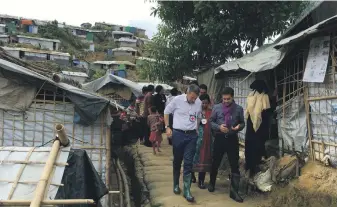  ?? AP ?? Peter Maurer, president of the Internatio­nal Committee of the Red Cross, visits Rohingya refugee camps in Cox’s Bazar, Bangladesh, yesterday, ahead of the UN tour today