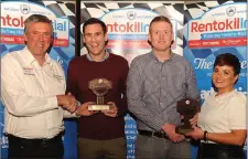  ??  ?? Diarmuid Cronin, Killarney and District Motor Club Chairman, and Norma Lucey, secretary, with local crew Aidan and Shane Buckley