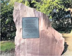  ??  ?? Memorial The Errol Stone with its plaque to Russian pilots stationed nearby will be the future focus of Scottish-Russian commemorat­ive events in Perthshire. Pic courtesy of Helen Murray Threipland