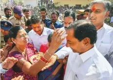  ?? PTI ?? Telangana’s caretaker chief minister and TRS supremo K. Chandrasek­har Rao after filing his nomination papers as a candidate for Gajwel Assembly constituen­cy on Wednesday.