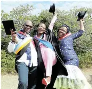  ?? Picture: FREDLIN ADRIAAN ?? MAKING THE GRADE: Unathi Joya, middle, celebrates her graduation at Nelson Mandela University with her father, Mandisi, and mother, Ntombifuth­i this week