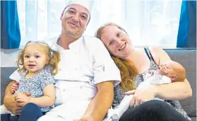  ??  ?? Chef Costas with his wife Natalie, Amber and their new baby Harry