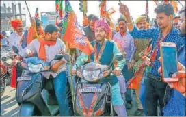  ?? PTI ?? Union minister and BJP’s election in charge for Rajasthan, Prakash Javadekar, during a poll campaign in Jaipur on Wednesday.