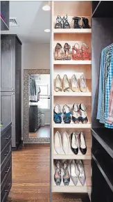  ?? STACY ZARIN GOLDBERG THE ASSOCIATED PRESS ?? A retractabl­e storage area in this closet designed by Elena Eskandari keeps shoes organized and easily visible for the homeowner.