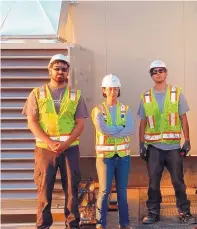  ?? COURTESY OF FOUR WINDS MECHANICAL ?? From left, Four Winds employee Adrian Nelson, owner Lynn Armijo and employee Brandon Harmon work at a Bureau of Reclamatio­n site in Yuma, Ariz. Armijo turned to federal contract work after she inherited the Albuquerqu­e company from her father.