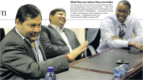  ??  ?? Duduzane Zuma, right, with Ajay and Atul Gupta in the offices of their newspaper, The New Age, in Midrand, Gauteng, in 2011.